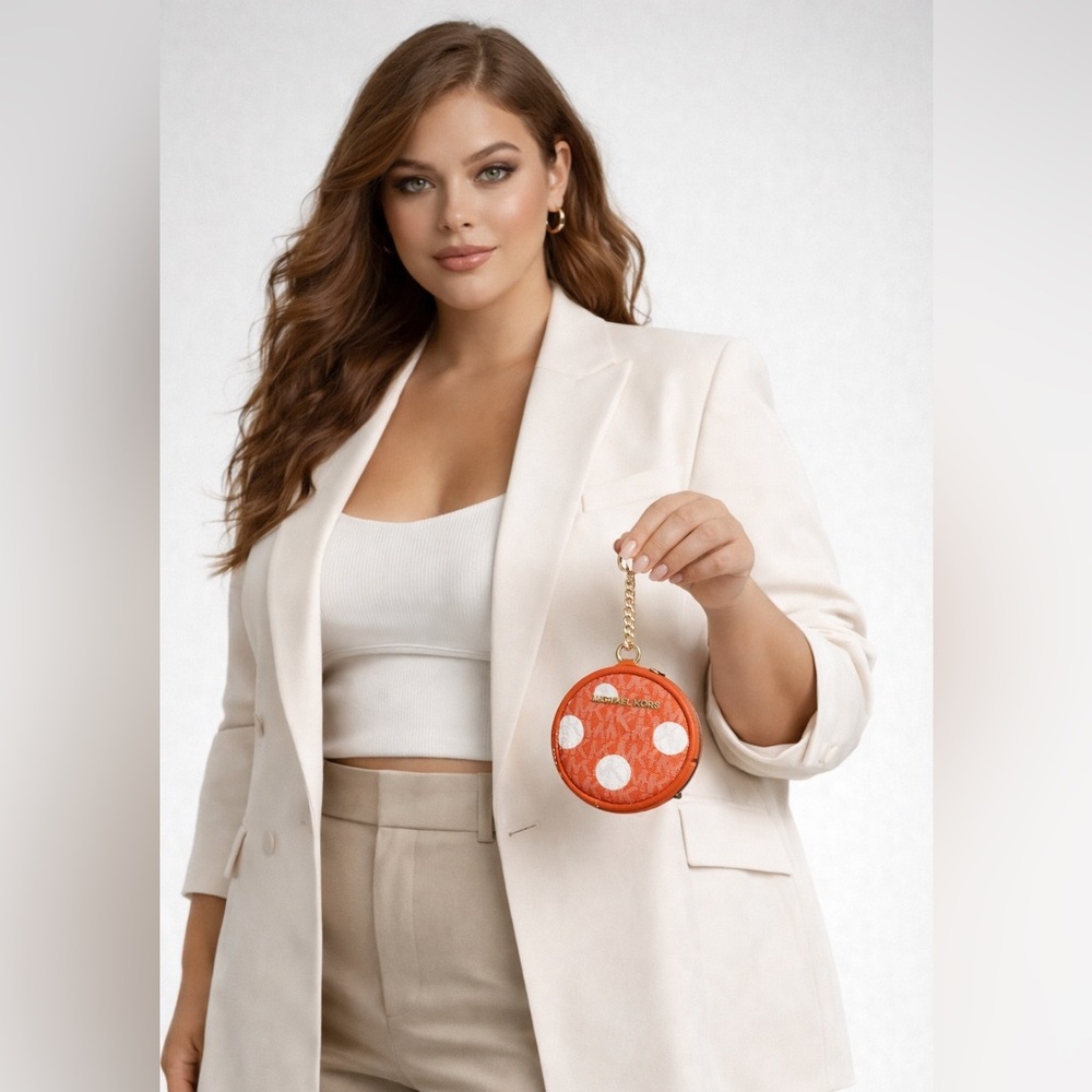 Michael Kors Orange and White Polka Dot Coin Purse